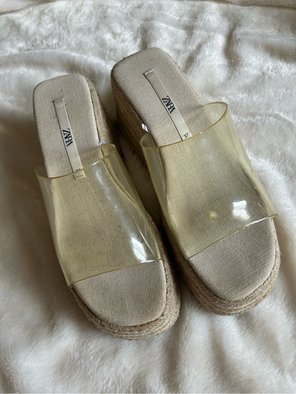 Zara platform jute clear vinyl sandals womens 37 or US 7 y2k